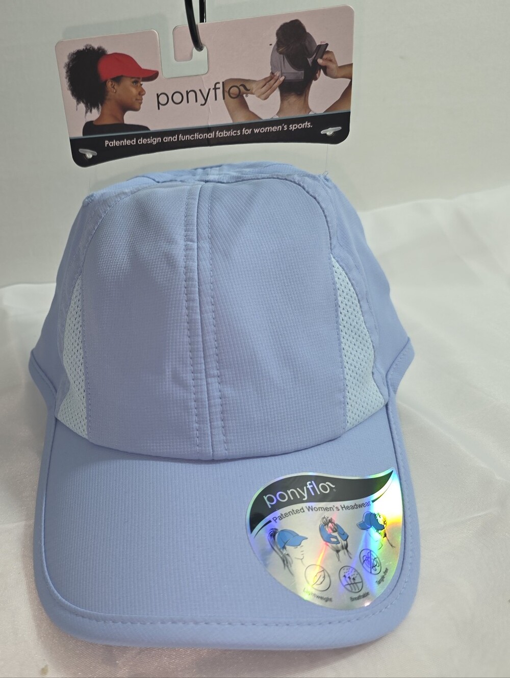 Ponyflo Blue Ponytail Cap with White Mesh Panels